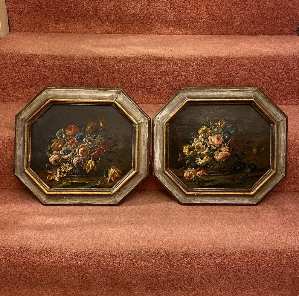 Pair of 19th century Octagonal Still-Life paintings - Probably Italian.
