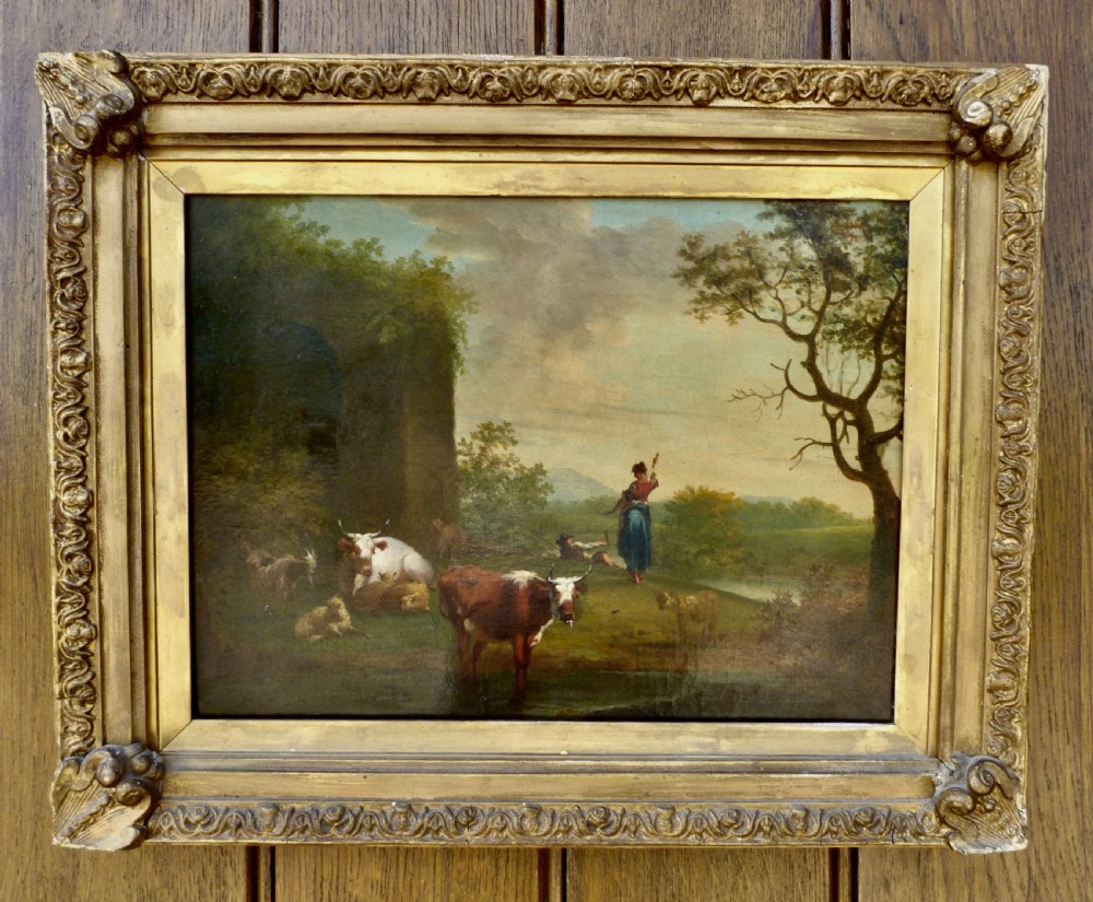 INTERESTING CONTINENTAL RURAL OIL PAINTING ON CANVAS