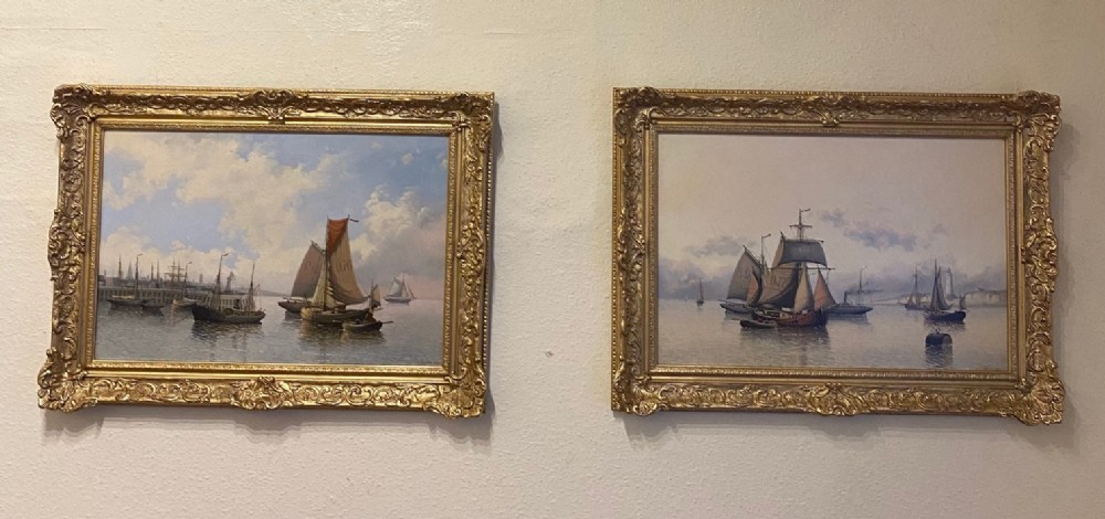 PAIR of framed Marine Oil Paintings by H. Claessens (signed & dated 1894)