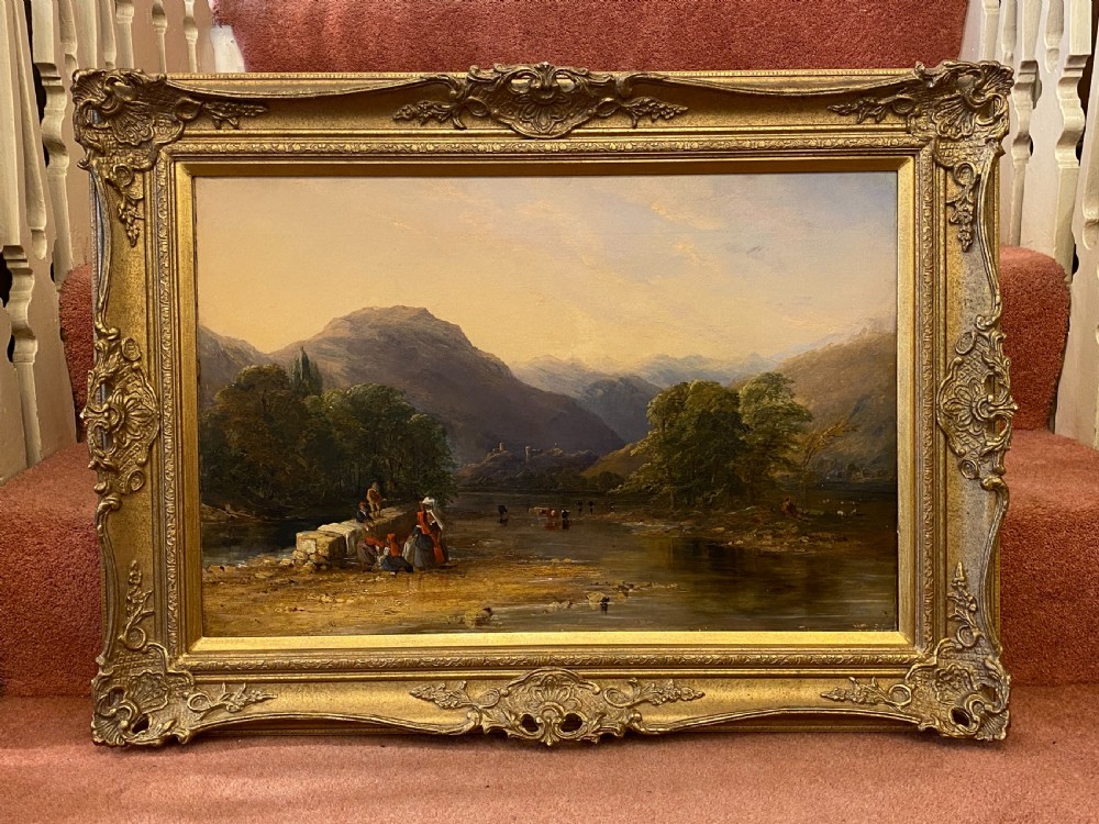 Oil painting On canvas - Continental River Scene, mid 19th century View II