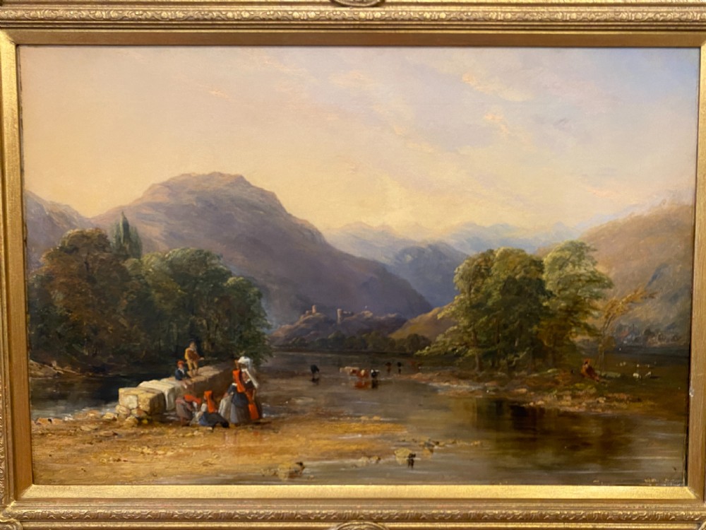 Oil painting On canvas - Continental River Scene, mid 19th century View III
