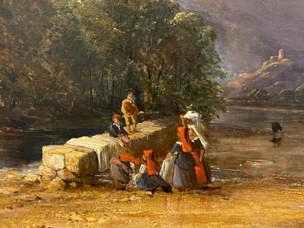 Oil painting On canvas - Continental River Scene, mid 19th century View IV