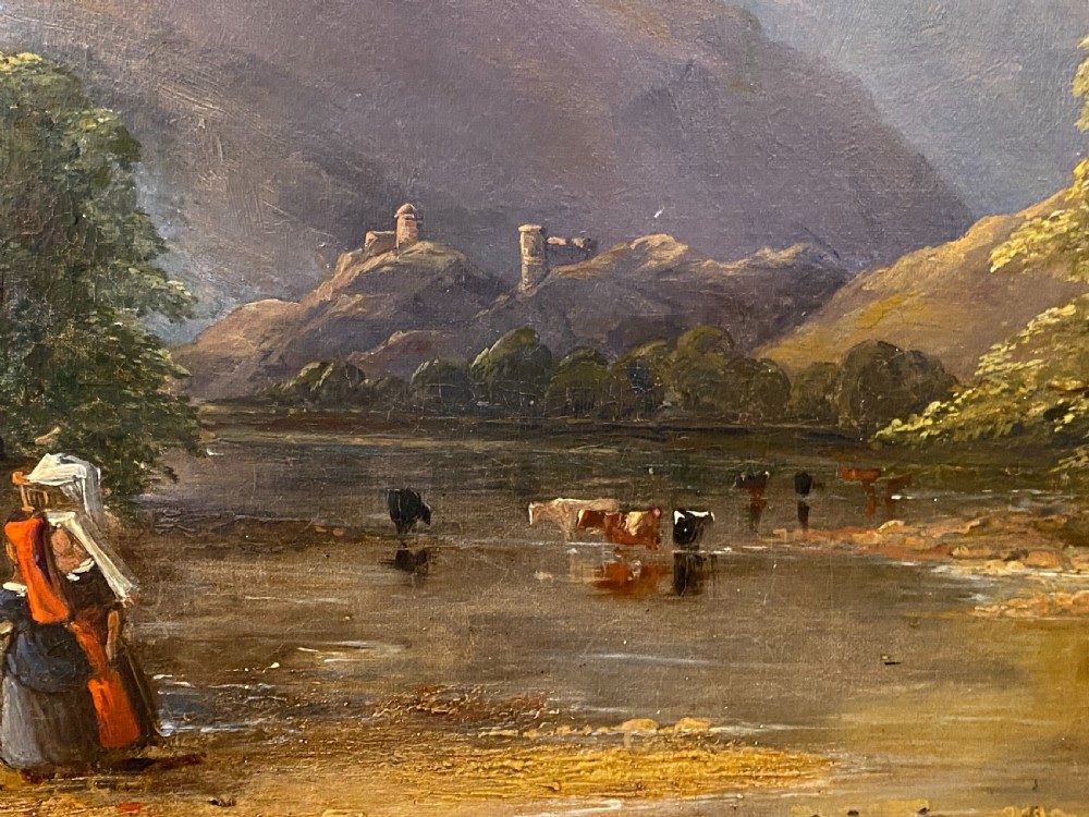 Oil painting On canvas - Continental River Scene, mid 19th century View V