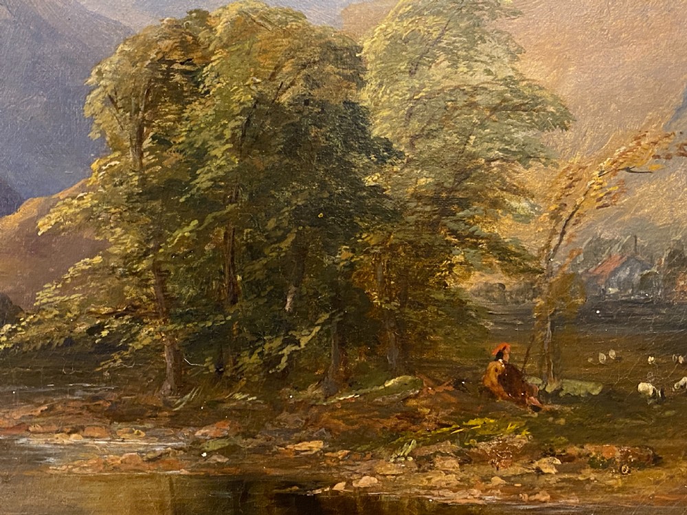 Oil painting On canvas - Continental River Scene, mid 19th century View VI