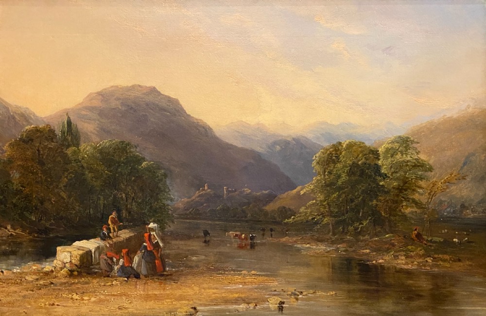 Oil painting On canvas - Continental River Scene, mid 19th century View IX