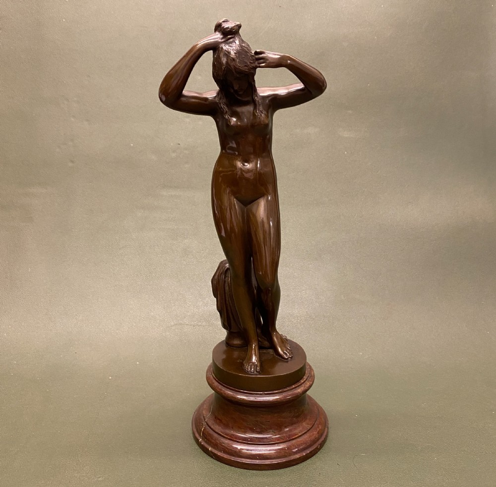 Anonymous: Bronze sculpture of a naked young woman on marble base