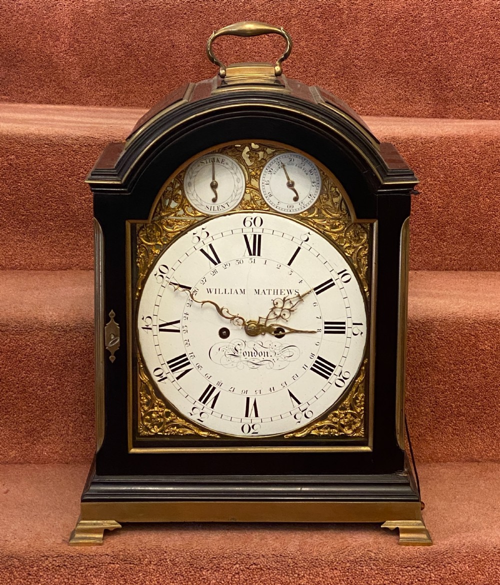 George III Enamel Dial Bracket Clock with Ebonised Case and Brass Fittings