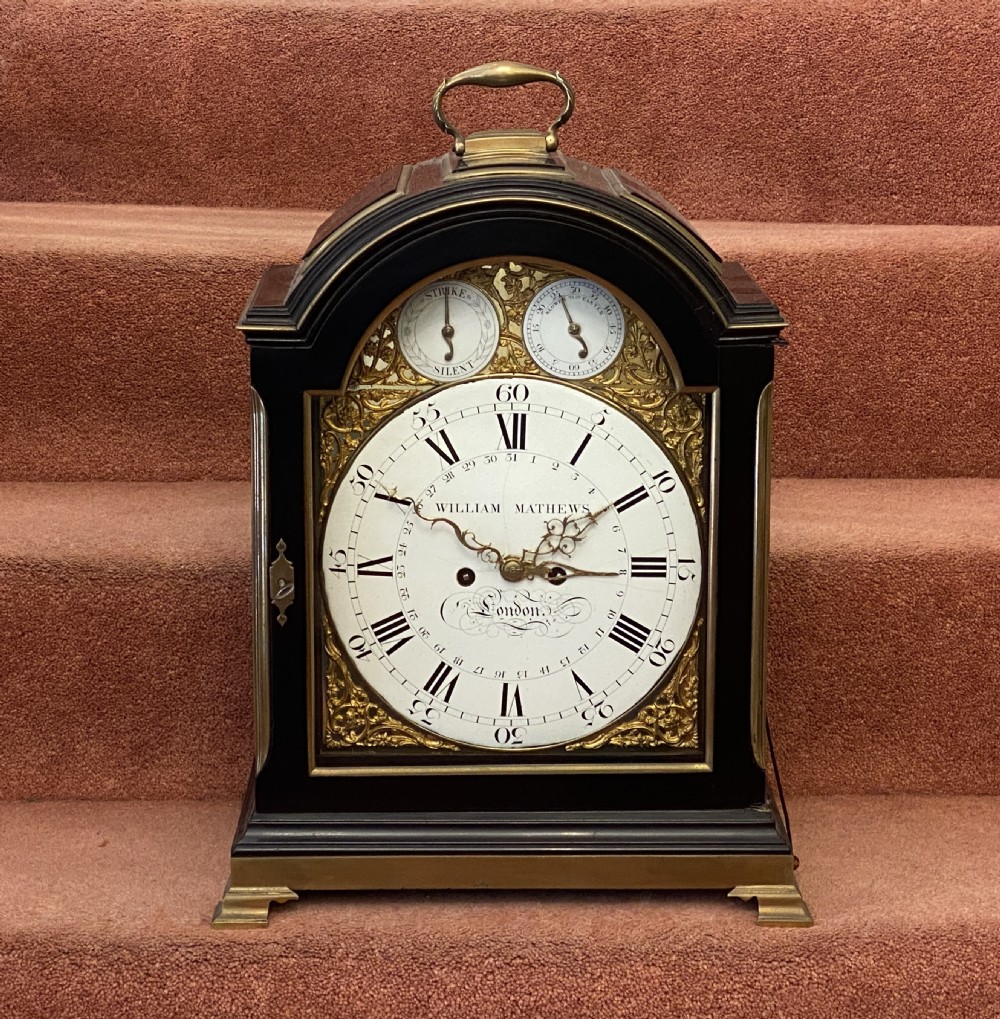George III Enamel Dial Bracket Clock with Ebonised Case and Brass Fittings View II