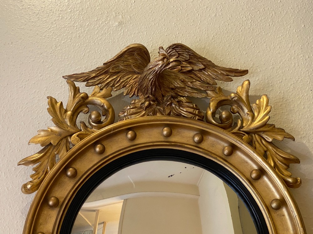 Regency style giltwood framed circular convex wall mirror View IV
