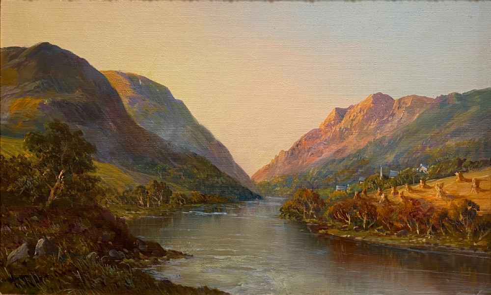 Francis E. Jamieson (fl.1910-1950): Early 20th Century framed oil on canvas - Aberfeldy, Scotland View III