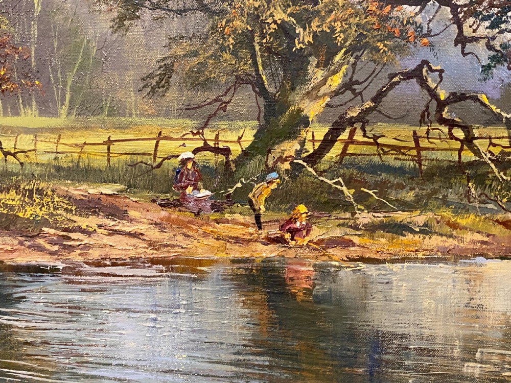 Don Vaughan - 20th Century Framed Oil on Canvas - The River Thames at Lechlade View VII