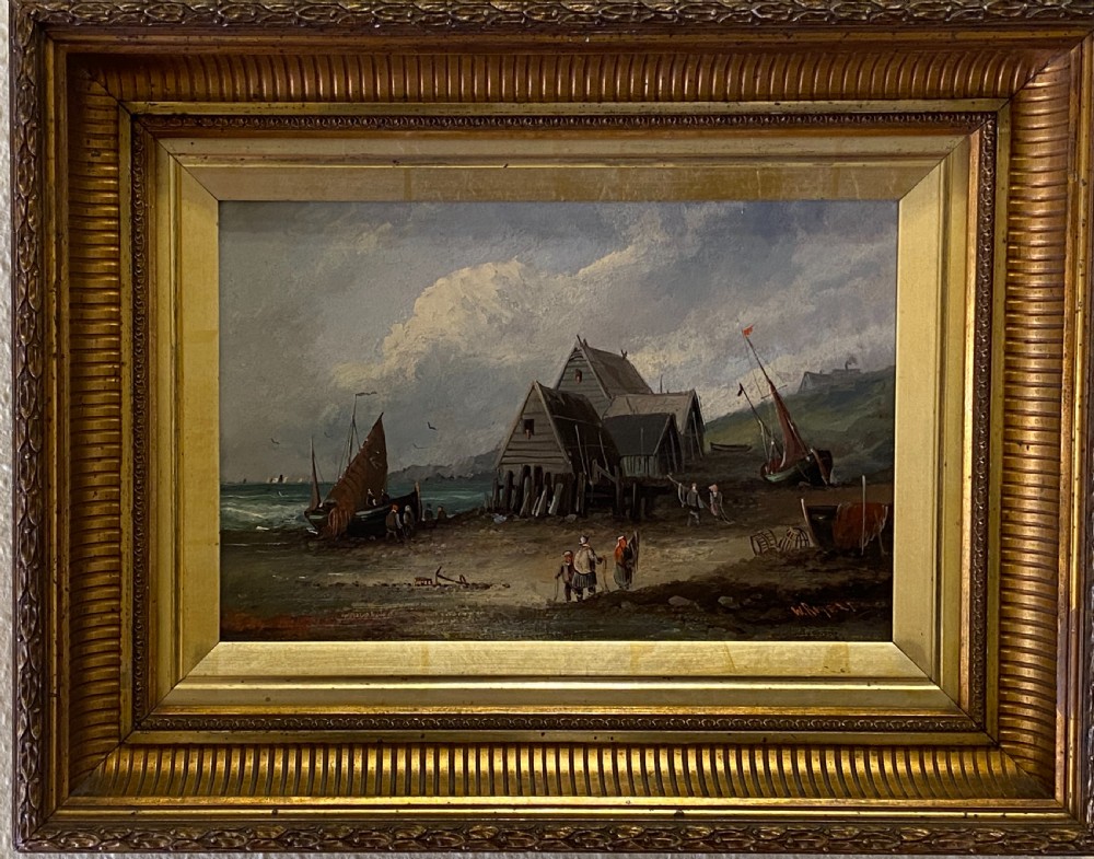 William P. Rogers (fl. 1846-1872) Oil painting on panel. Shoreline Fishing Scene View II