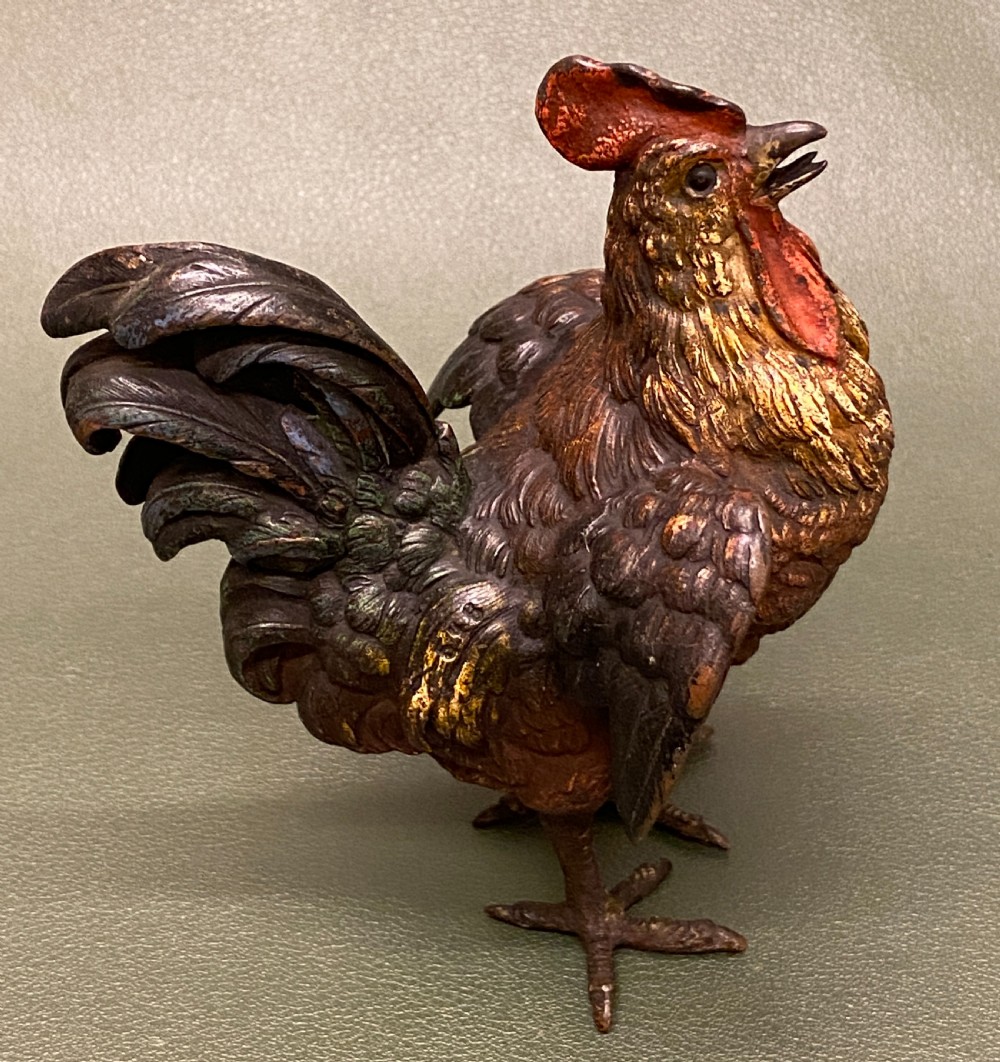 Late 19th century Austrian Cold Painted Bronze Cockerel (10cm tall) View V