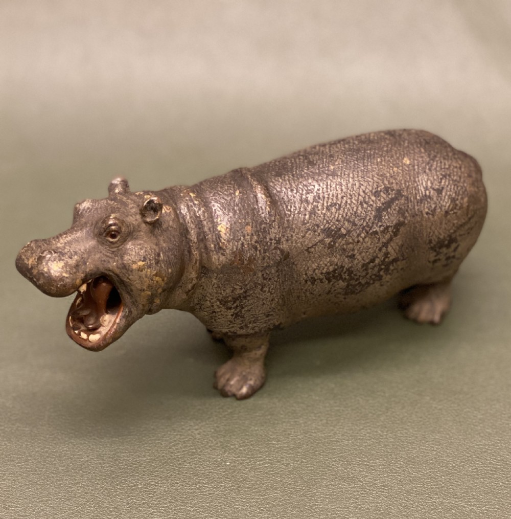 A rare late 19th century Austrian cold-painted bronze model of a Hippopotamus (16cm long)