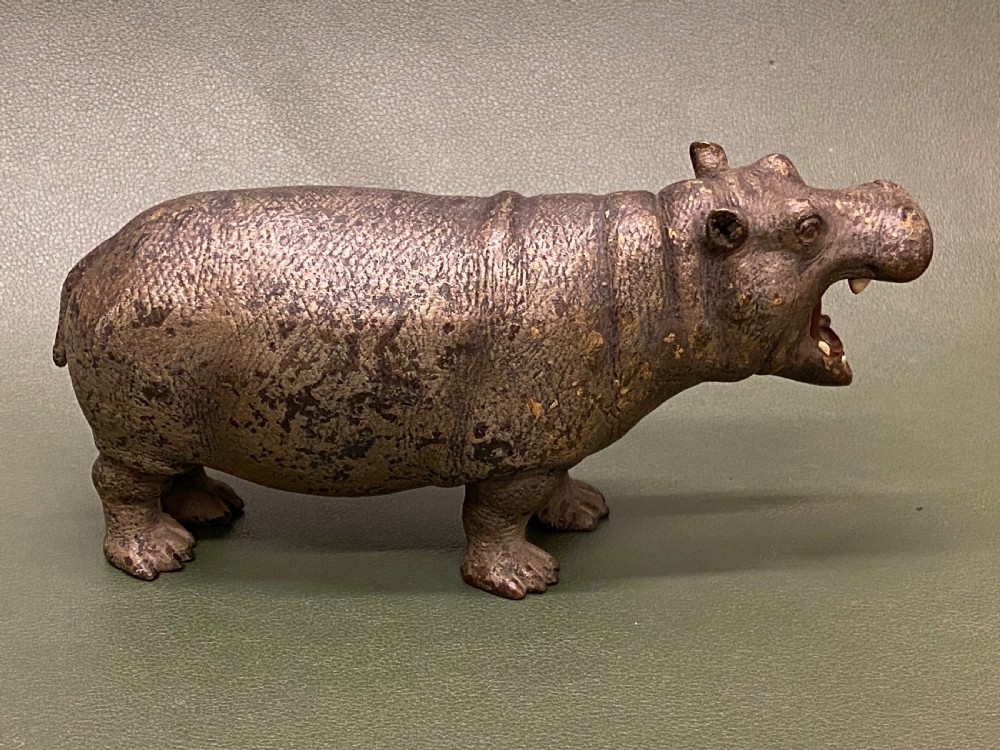 A rare late 19th century Austrian cold-painted bronze model of a Hippopotamus (16cm long) View VII