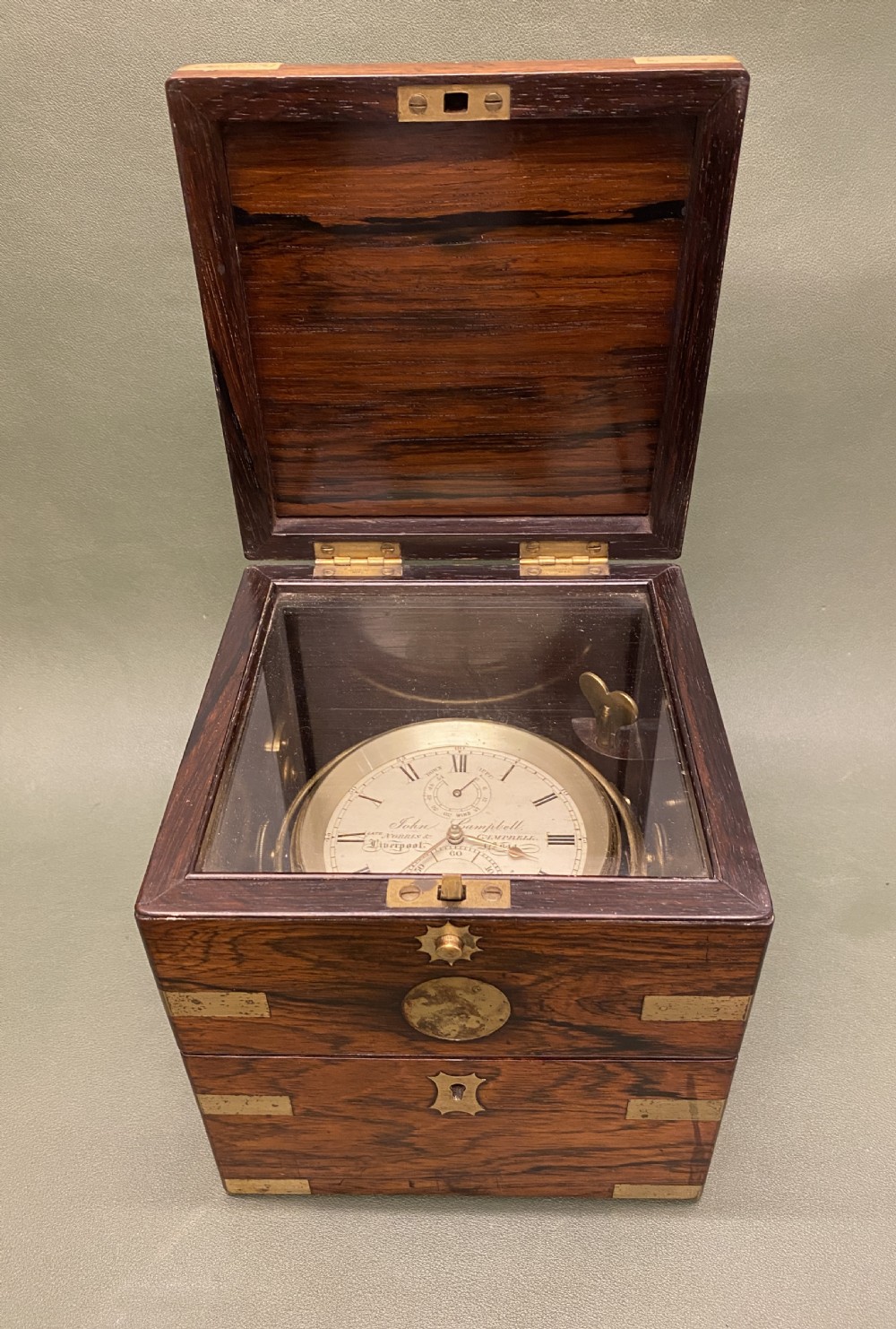 19th century Rosewood cased 54-hour Marine Chronometer, by John Campbell, Liverpool View VI
