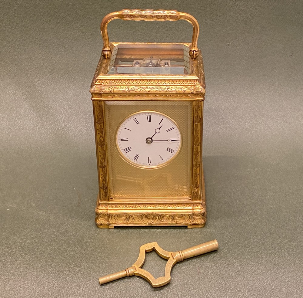 Engraved ‘Gorge’ cased striking French Carriage Clock, by Soldano