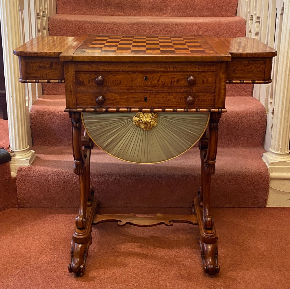 Rare 19th century GILLOWS Satinwood Games / Sewing / Writing Table View XVIII