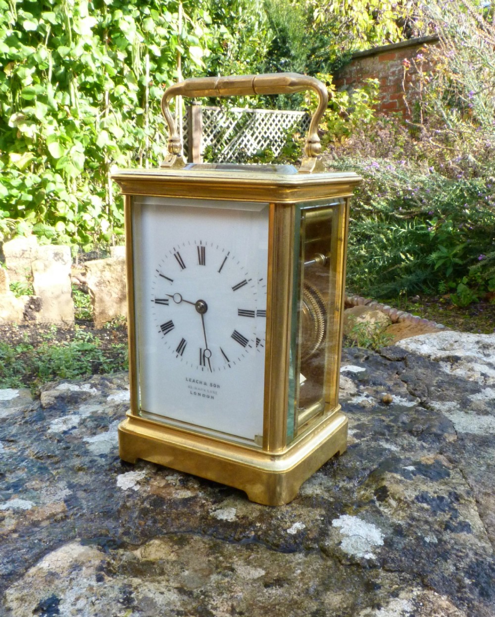 FINE LARGE ENGLISH FUSEE CARRIAGE CLOCK