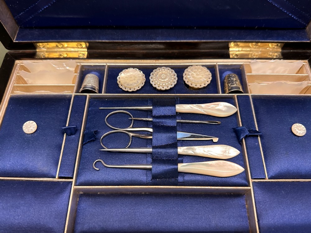 Fine quality 19th century coromandel wood inlaid Sewing Box, with provenance View V