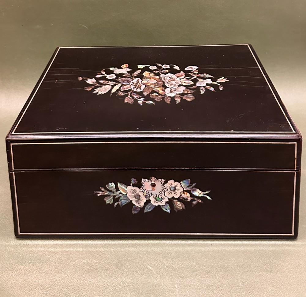 Fine quality 19th century coromandel wood inlaid Sewing Box, with provenance View X
