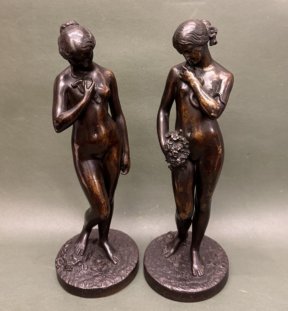 Pair of Bronze female nudes, Signed Charles Cumberworth (1811-1852)
