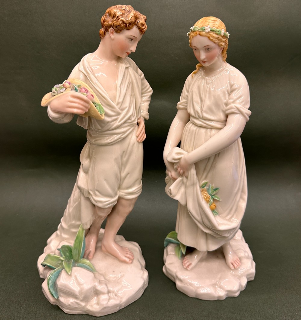 A PAIR of Royal Worcester porcelain figures - Paul & Virginia, 1870