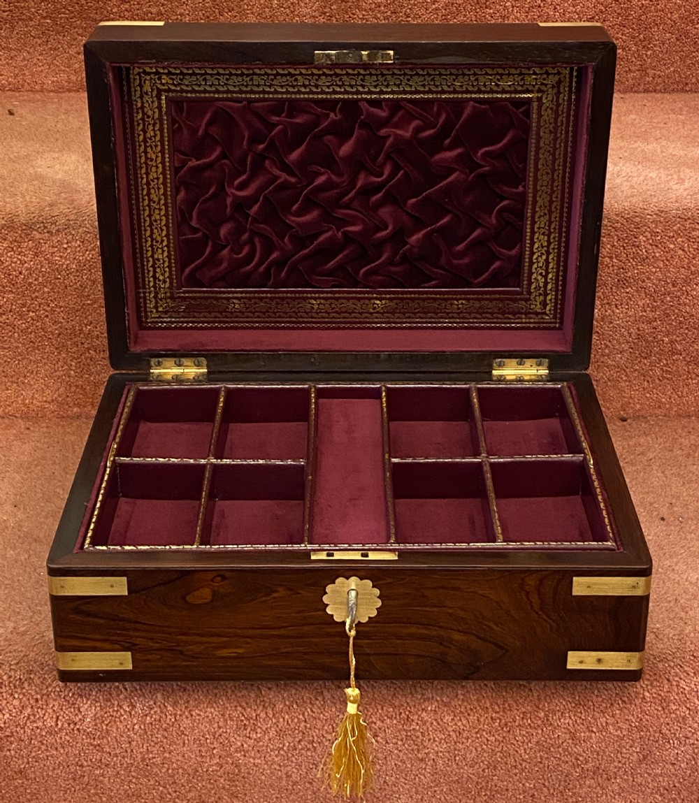 Mid-19th century brass-bound rosewood fitted JEWELLERY BOX