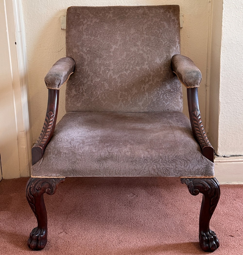19th century carved mahogany Gainsborough style Armchair View V