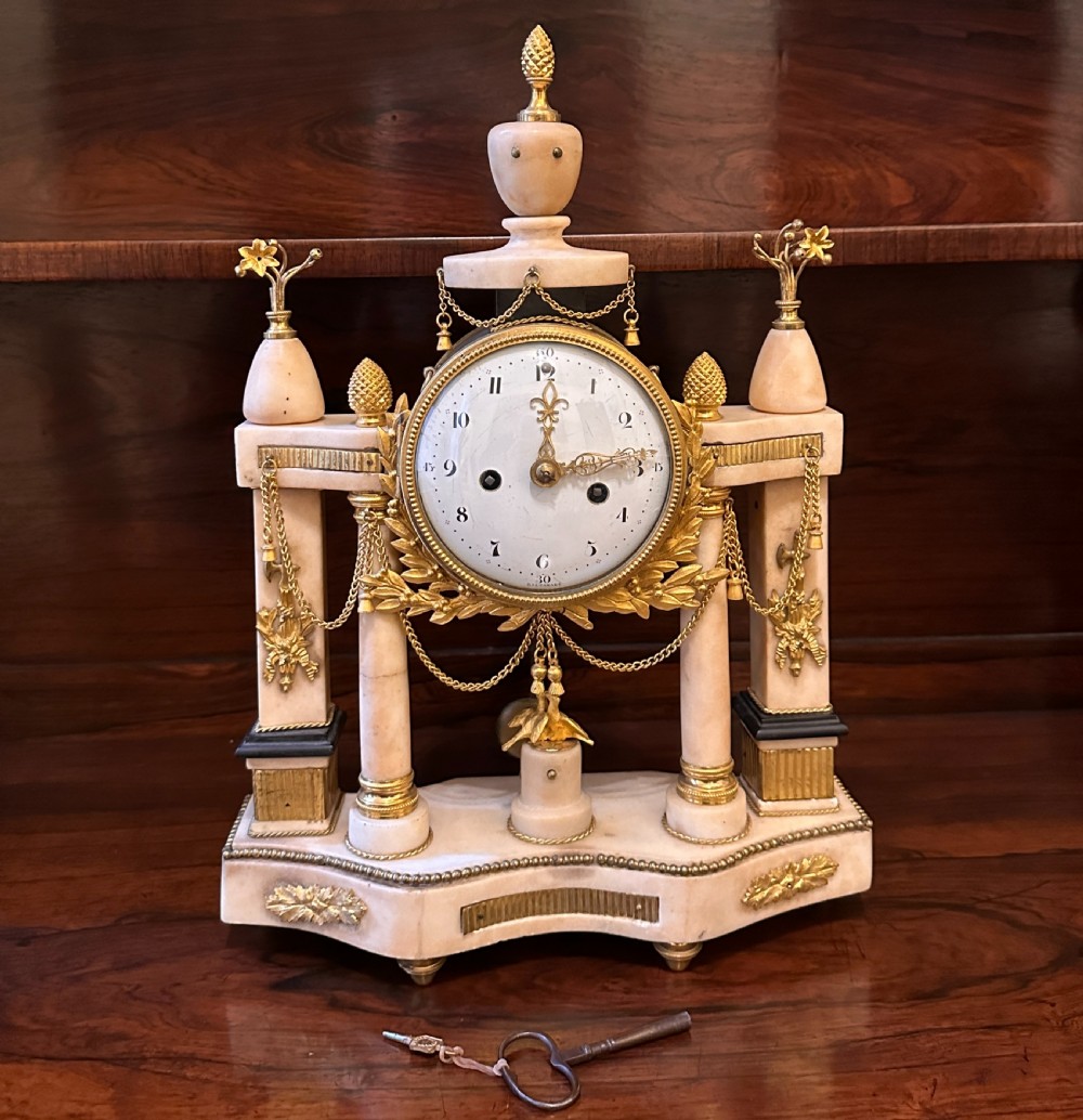 Baltazart: French White Marble & Ormolu Mantel Clock, c.1820-30