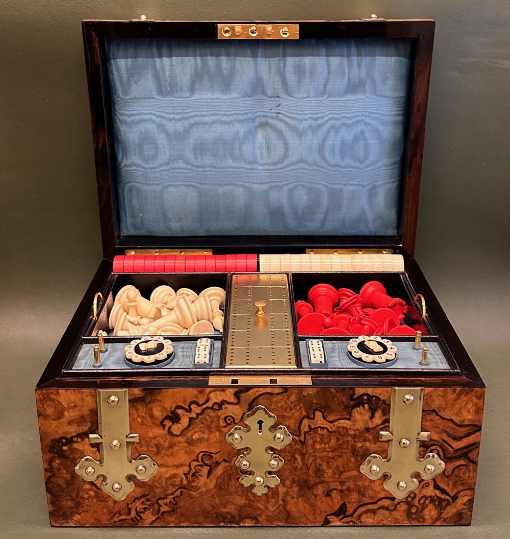 19th century Figured Walnut Games Compendium