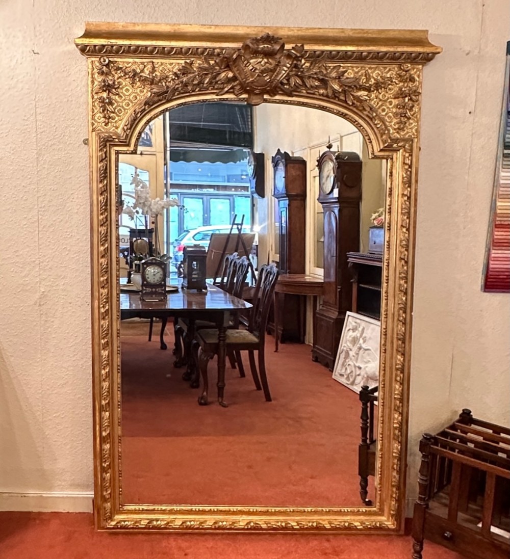 LARGE 19th century French carved gilt-framed Wall / Overmantel Mirror