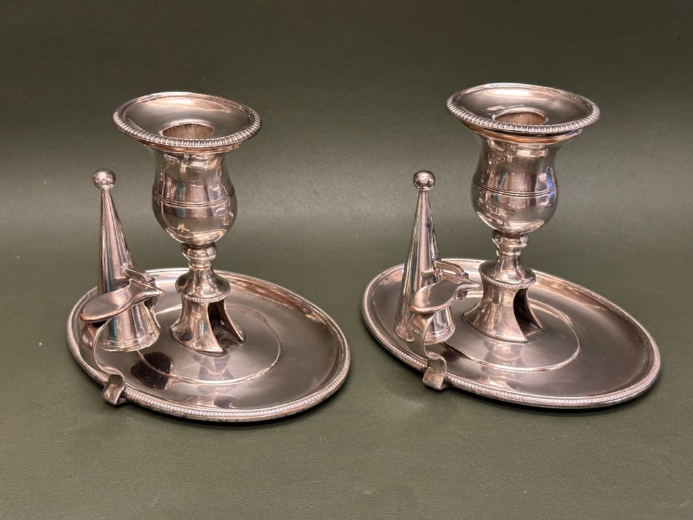 PAIR of late 18th century English (OSP) Old Sheffield Plate Chambersticks