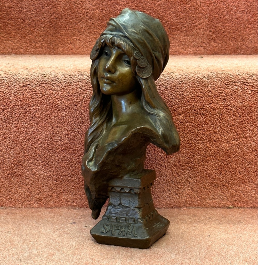 Emmanuel Villanis (1858-1914):  Bronze bust of a young girl, entitled “Saphia” (10 inches)