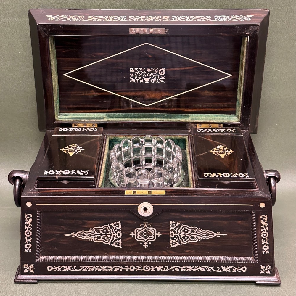 Regency period ebony macassar DOUBLE TEA-CADDY with Sugar Bowl