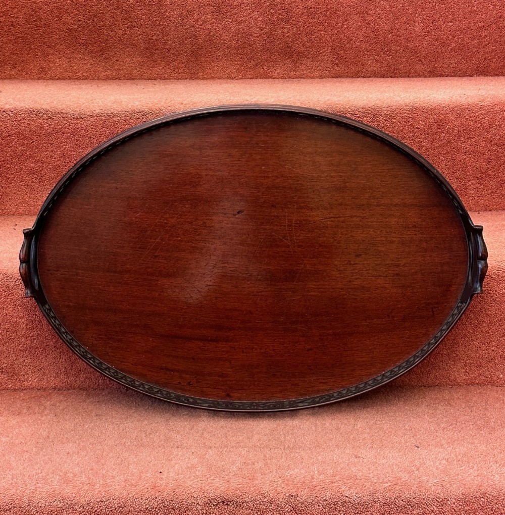 19th century oval mahogany galleried Tea Tray