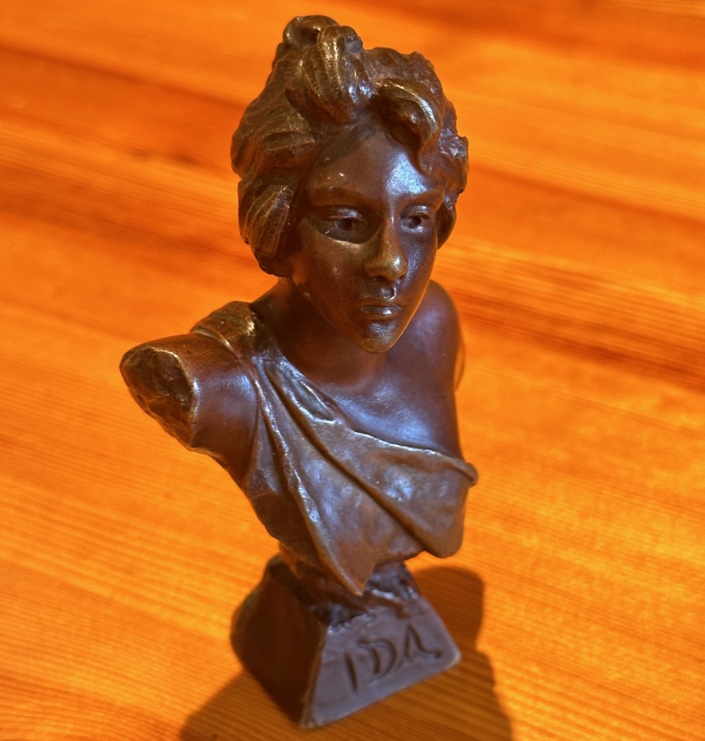 Emmanuel Villanis (1858-1914) - Small Bronze bust of a young woman entitled “Ida” (11.5cm tall)