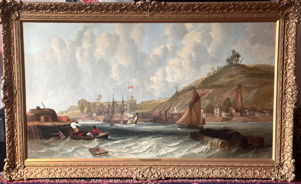 G.W. Butland (fl.1831-1843): An impressive and large gilt framed Sussex coastal oil painting on canvas