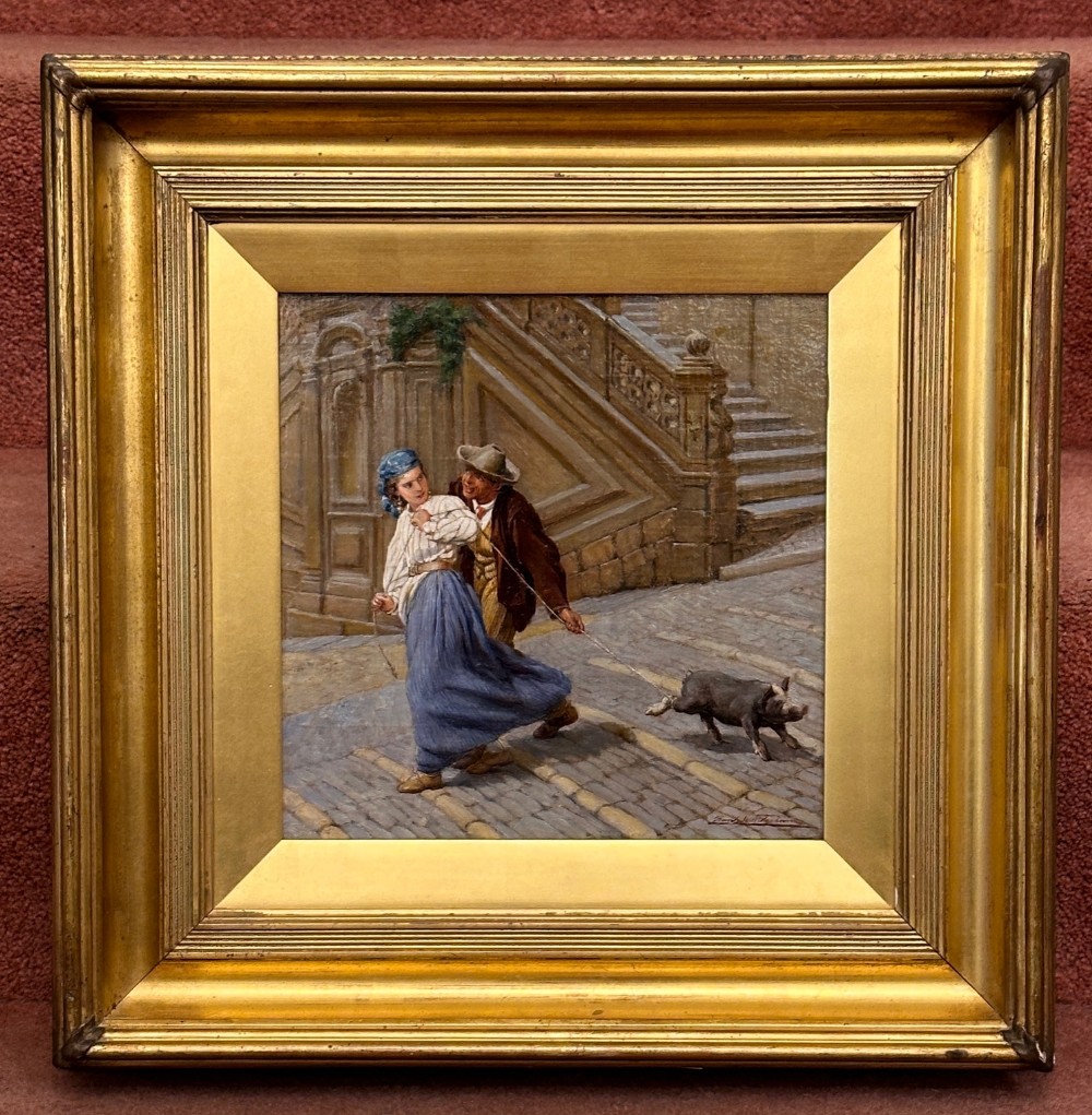 Oil Painting on canvas “This little Pig went to Market”, by Frank W.W. Topham, c.1880