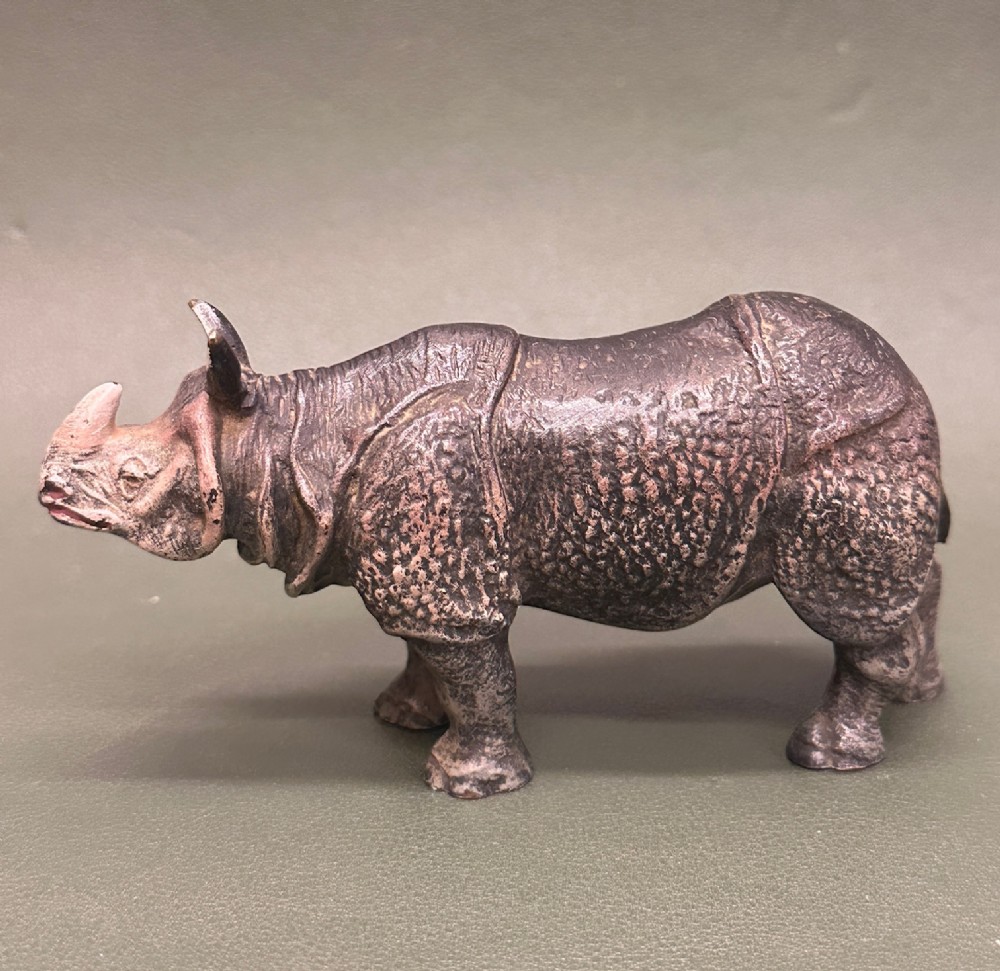 19th Century Austrian Cold-Painted bronze model of a Rhinoceros (length 5 inches)