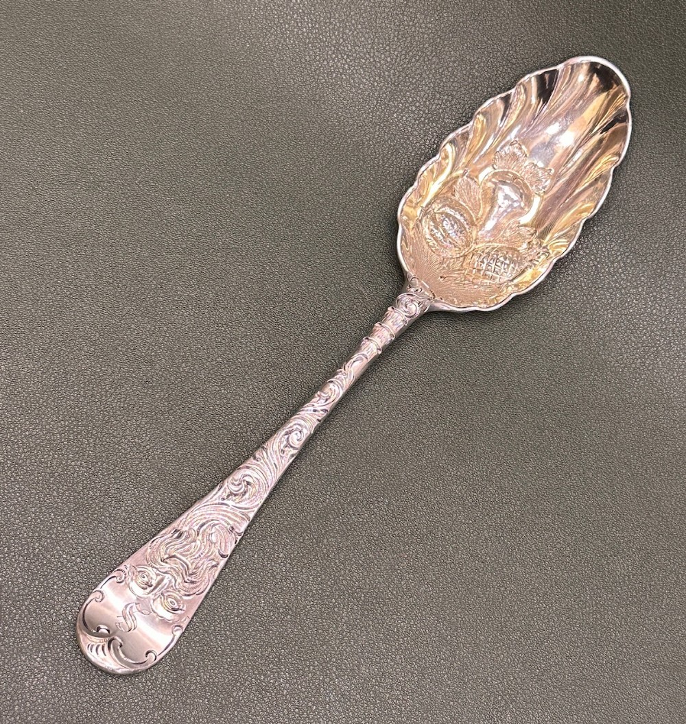 George II, Hallmarked Silver-gilt Berry Spoon, Ebenezer Coker (1739)