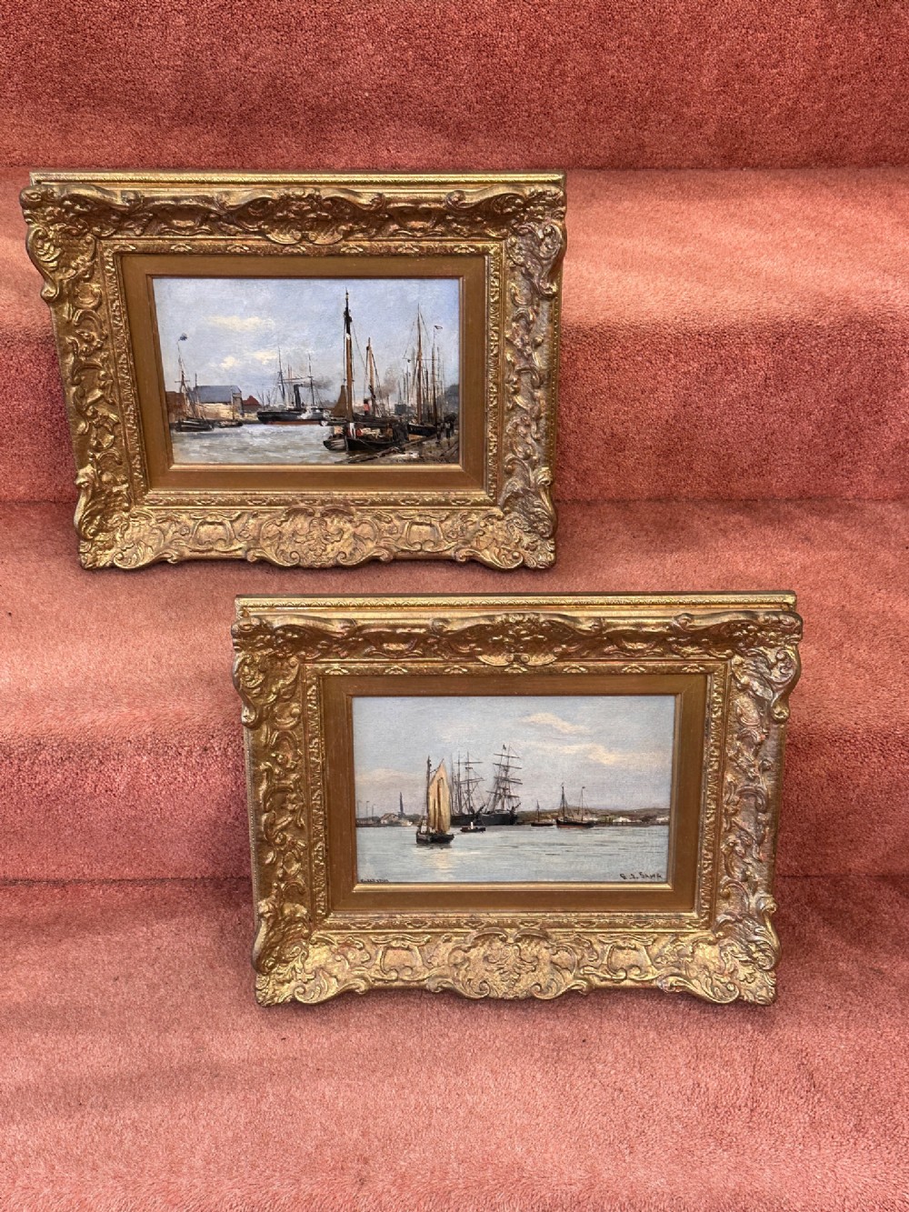 Frederick J. Sang (fl. 1877-1901) - A fine PAIR of gilt-framed Marine Oil Paintings on Canvas