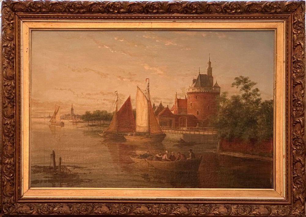 William R. Dommersen (1859-1927): A gilt-framed Oil painting on Canvas - Dutch Riverscape