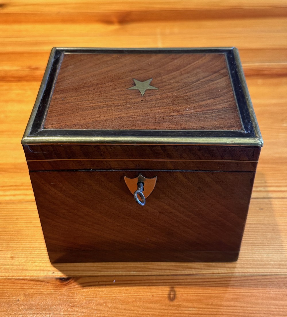 Georgian Brass and Ebony Inlaid Mahogany Tea caddy, c.1820-30