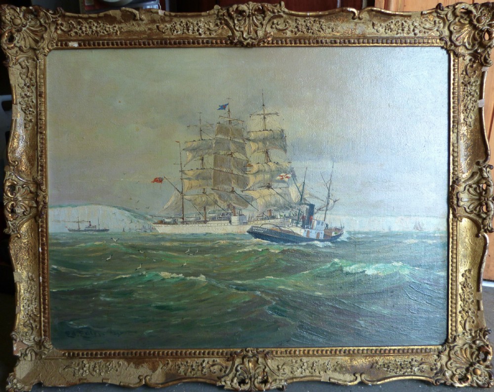 EDVARD EDLER: 1930's MARINE OIL PAINTING  View II
