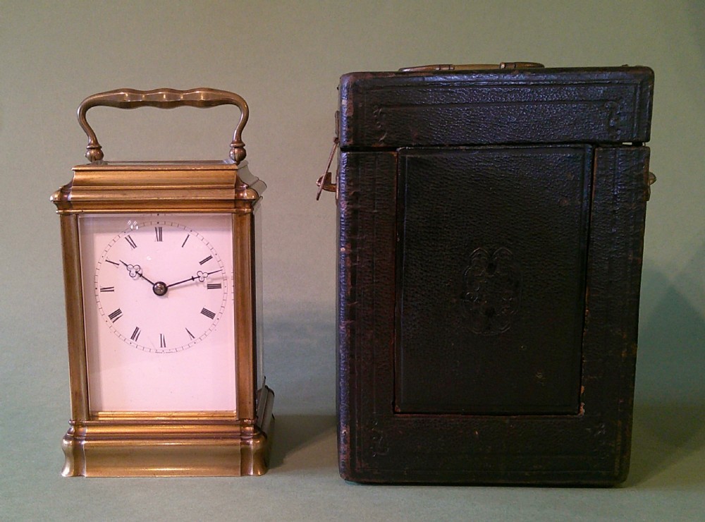 A GOOD EARLY 8-DAY STRIKING CARRIAGE CLOCK