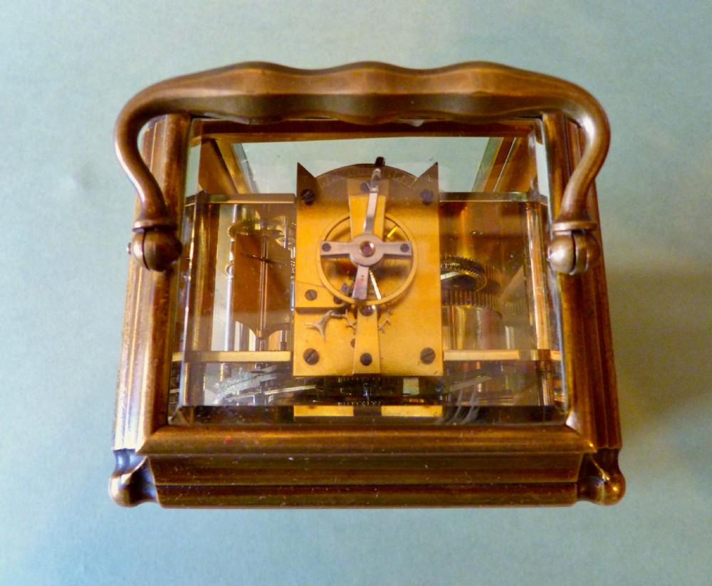 A GOOD EARLY 8-DAY STRIKING CARRIAGE CLOCK View V