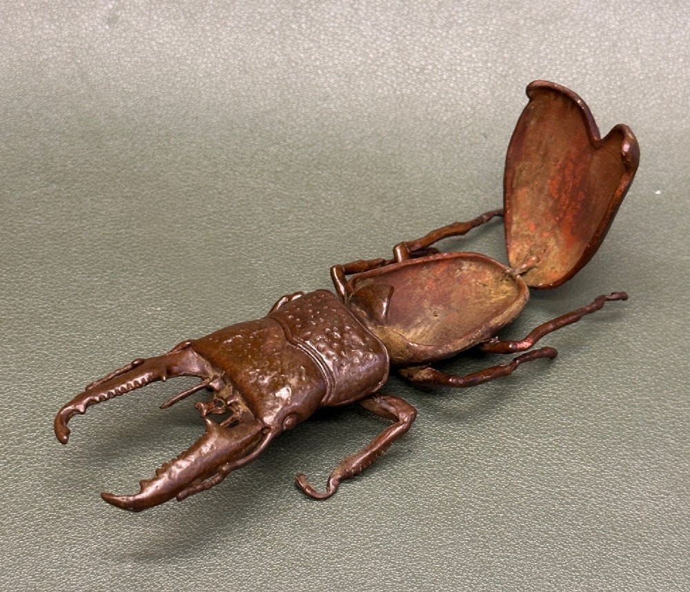 Japanese Meiji period articulated bronze Stag Beetle