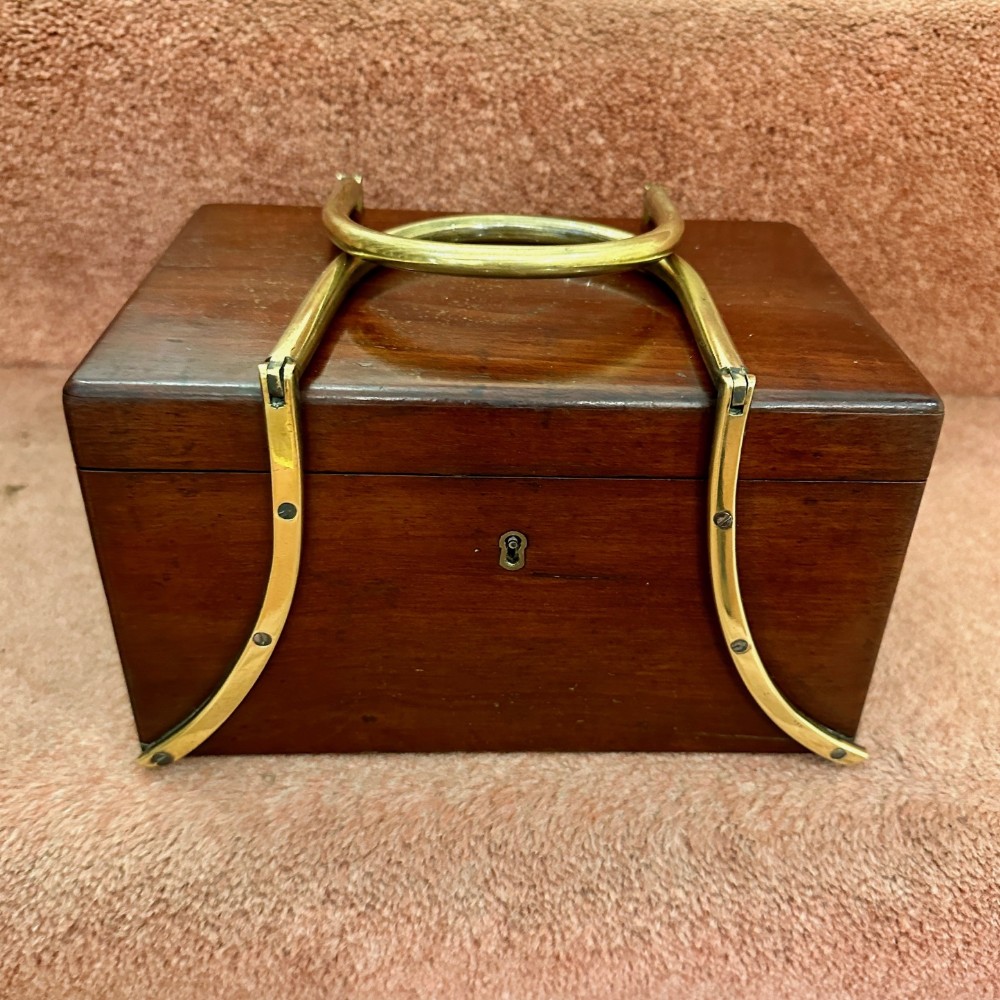 Early 19th century mahogany box of small size with hinged Brass carry-handles