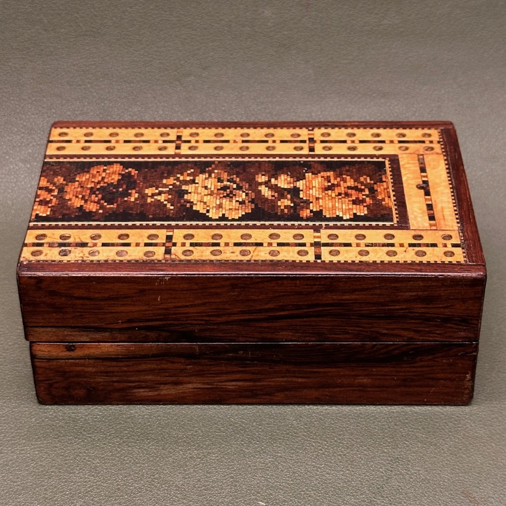 19th century Tunbridge-ware travelling/folding Cribbage Board